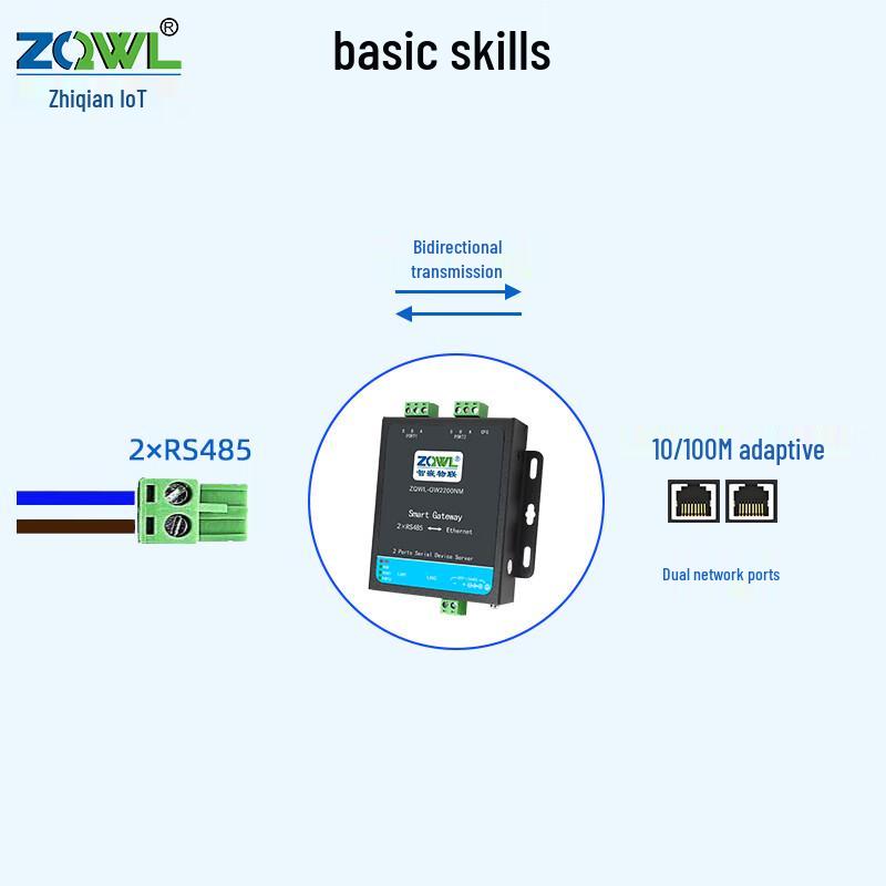 

ZQWL 2-Way RS485 to Ethernet Modbus Gateway DIN Rail Mount