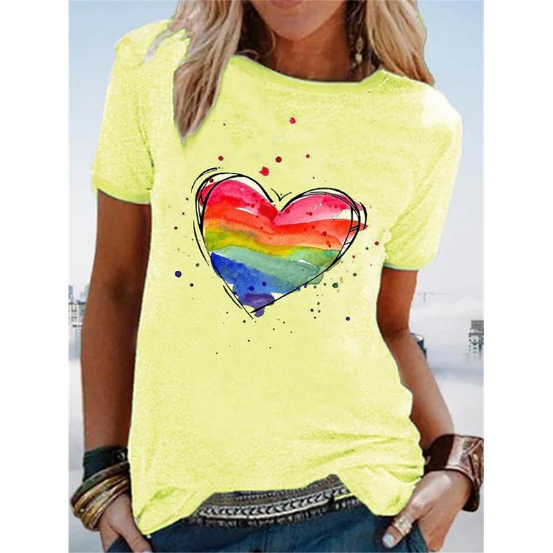 Summer Rainbow Heart 3D Print T-shirt Women Man Short Sleeve T Shirts Harajuku Streetwear Tees Y2k Tops Clothing