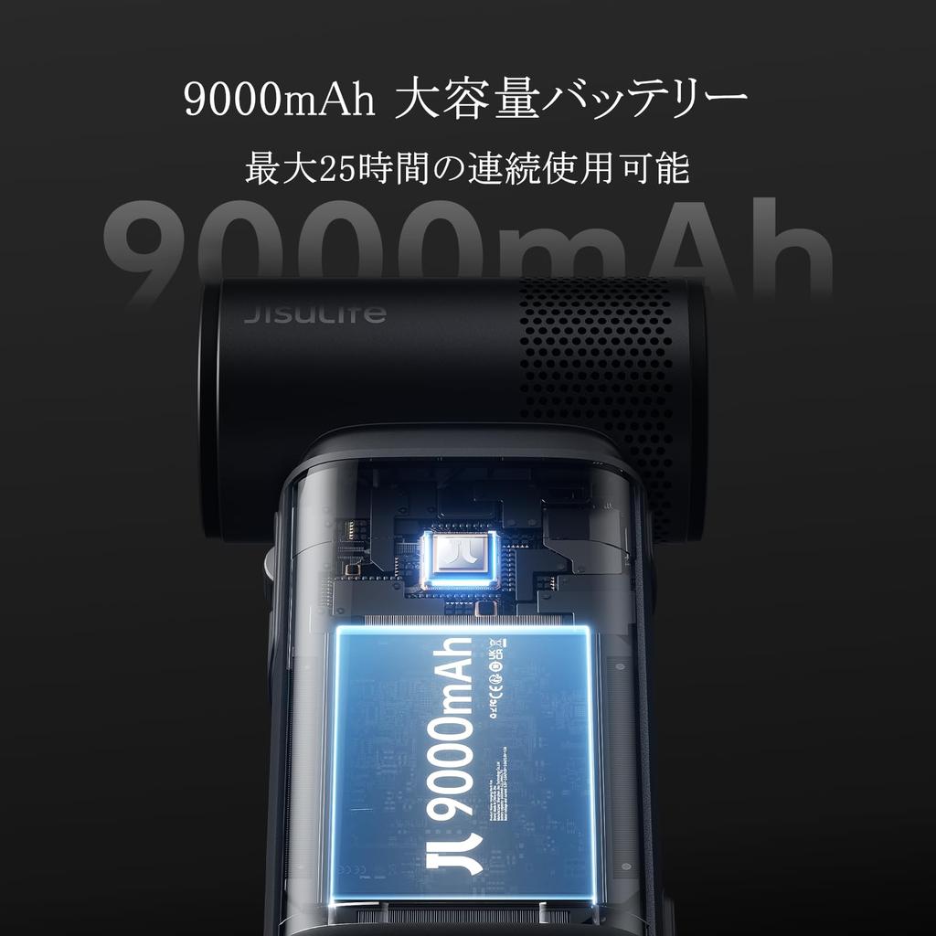 JISULIFE Multifunktionaler Handventilator 9000mAh Groß Super Verstellbar 43000 LED Wärme Reise Dunkelgrau 5-in-1 [Modell 2025] Kapazität, Leistungsstark, 1-100