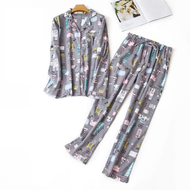 Nachtwäsche Damen Pyjama Set Damen Warm Flanell Baumwolle Hausanzug Herbst Winter Karomuster Pyjama Schlaf