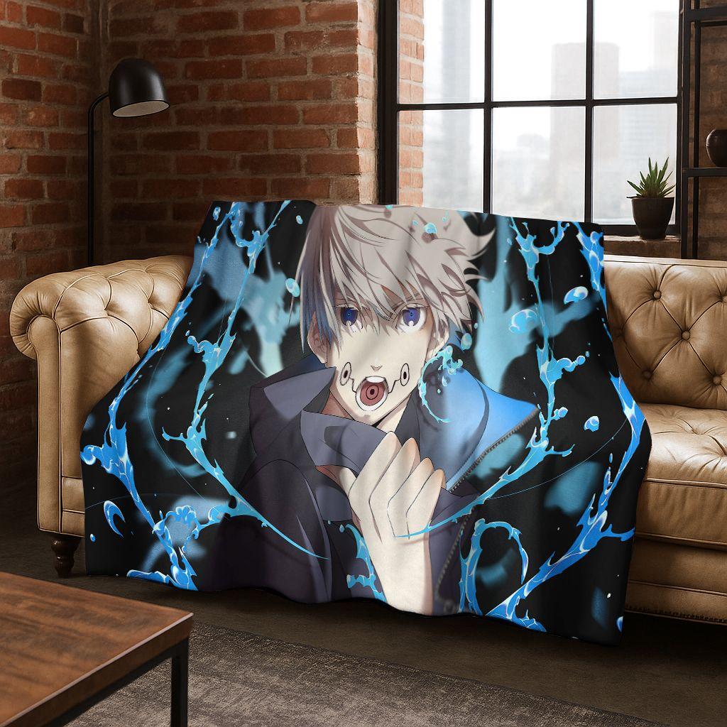 Anime Jujutsu Kaisen Yuji Satoru Cartoon Flanelldecke, Gemütliche Weiche Überwurfdecke für Zuhause Schlafzimmer Bett Sofa Picknick Abdeckung Geschenk Kind