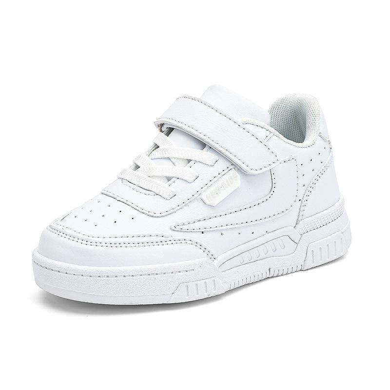 525 Children's Wear-resistant Little White Shoes Classmates 2025 New Boys Casual Sports Shoes Girls Leather Soft Baseplate Shoes