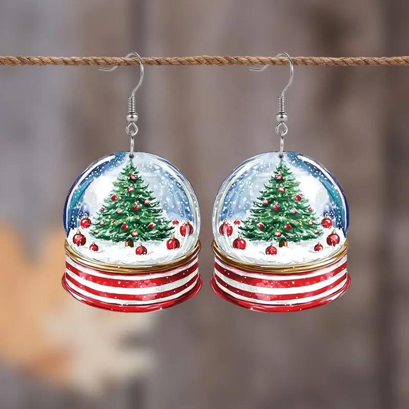 1 Pair Fashionable Cute Cartoon Christmas Snowman 2D Acrylic Dangle Earrings For Women, Suitable For Women's Christmas Wear, Christmas Gift