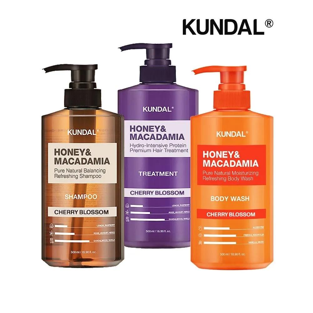 

KUNDAL Honey & Macadamia Cherry Blossom Shampoo + Treatment + Body Wash 500ml Set