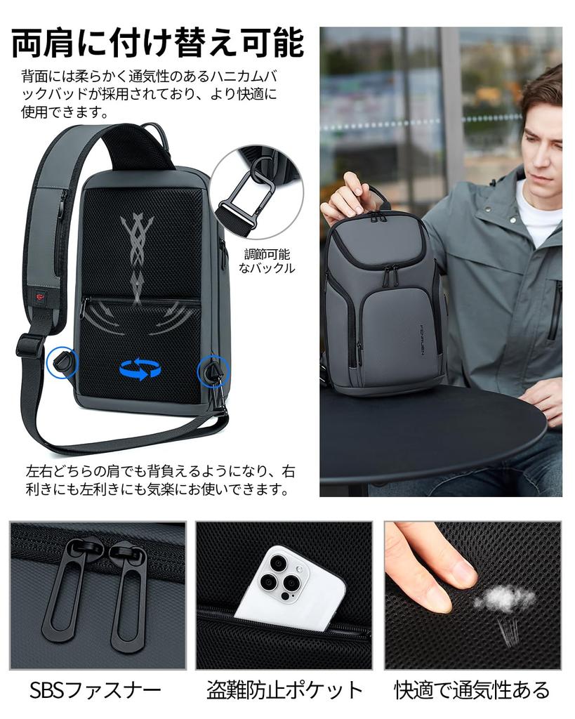 Body Ramię Duże Może Pomieścić 11 Calową Torbę na Ramię z USB Jedno Ramię Crossbody Piesze Wycieczki Codzienna [FENRUIEN] Torba, Torba, Pojemność, iPad, Port, Torba, Męska,