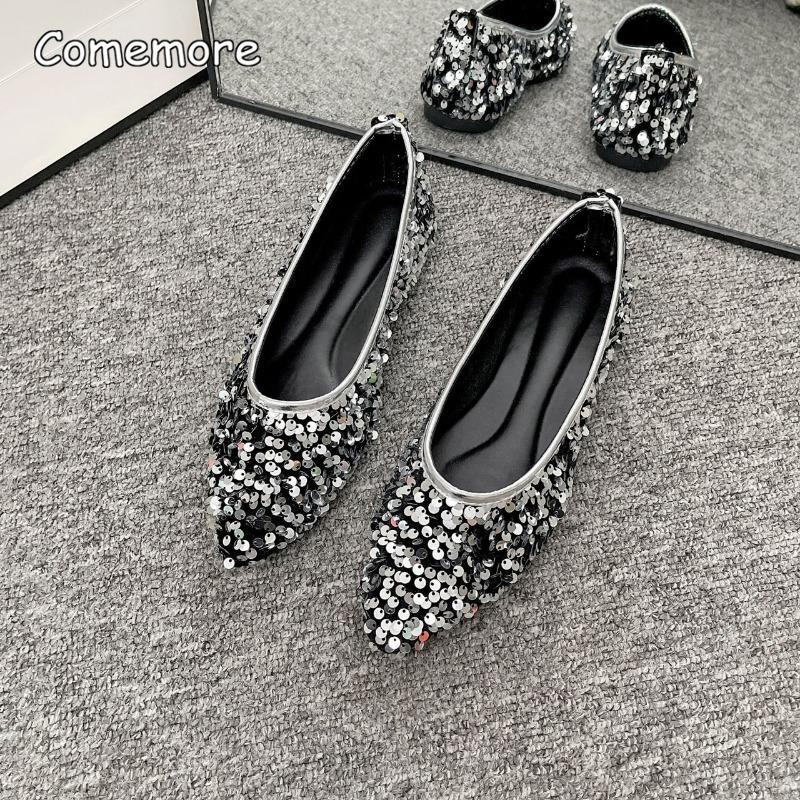 Fashion Shiny Sequins Women's Casual Flat Bottom Shoes Pointed Toe Slip-On Large Size36 43 Summer Loafers Soft Sole Women Shoes Fashion