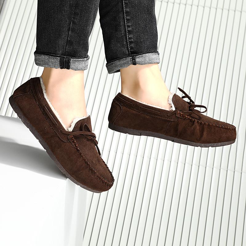 Fashion Winter Suede Driving Flats Loafers Doudou Shoes Men Plus Warm Bow Korean Version of Casual Shallow Mouth Flat Lazy Cotton Shoes