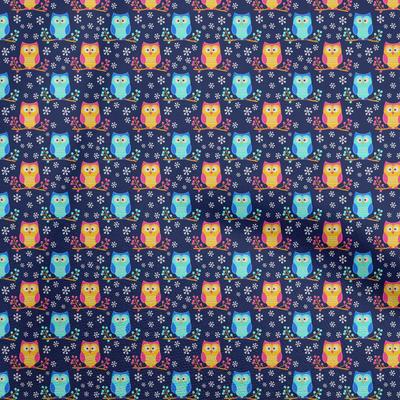 Georgette Viscose Dark Blue Fabric Owl Quilting Supplies Print Sewing Fabric By The Yard 42 Inch