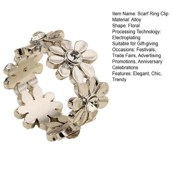 Round Metal Scarf Ring Clip for Women Flower Design Scarf Slide Buckle T-Shirt Ties Fastener for Shawls Dress Clothing Accessory