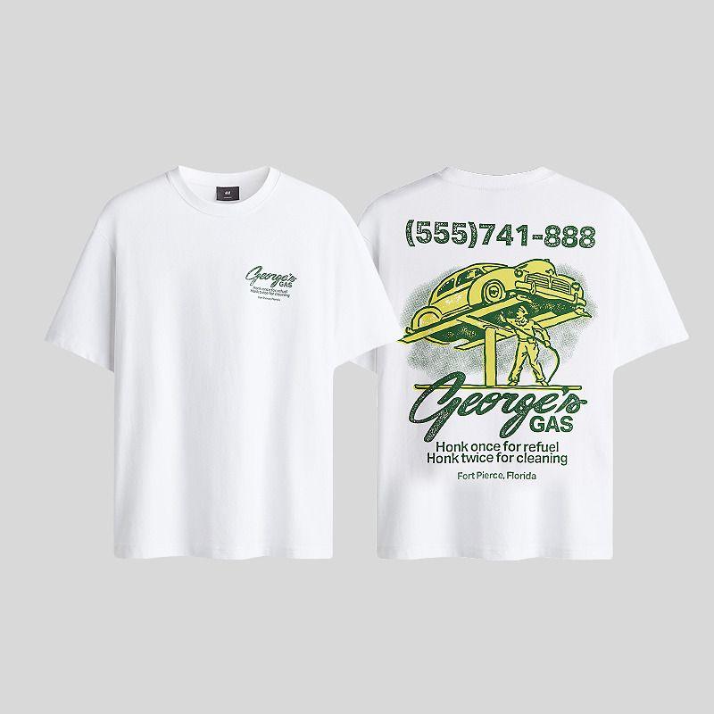 

HM Men s and Women s T-shirt 2025 Autumn New Arrival Casual round Neck Loose American Printed Short-Sleeved Top 1034065