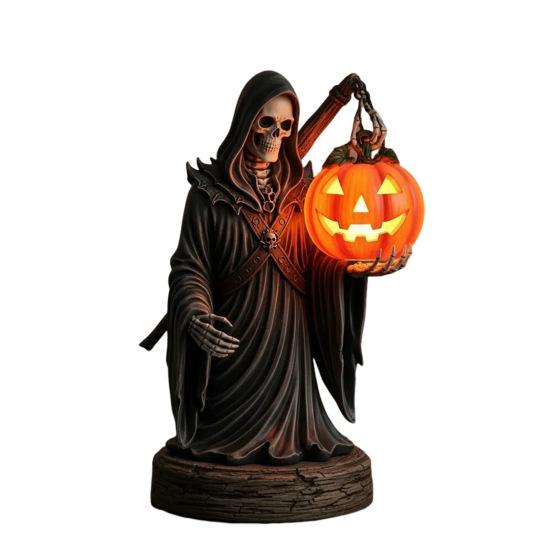 Pumpkin Night Light Halloween Horror Skeleton Ghost Witch Pumpkin Lantern Resin LED Tabletop Lamp for Gothic Room Desk Decorr