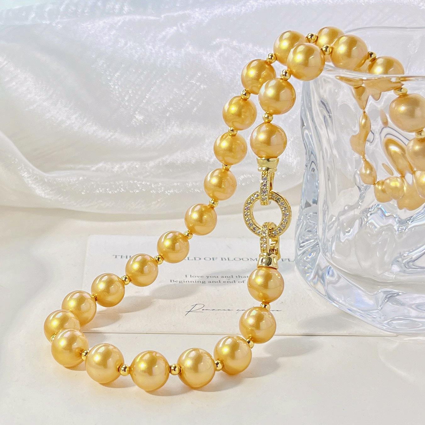 

10Mm High Quality Mermaid Jinong Gold Artificial Crystal Pearl Necklace Collarbone Chain