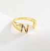 Fashionable Colorful Zircon Alphabet Adjustable Retro Ring