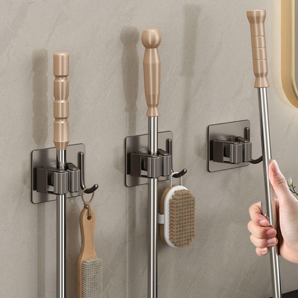 2Pcs Rust-Proof Wall Mounted Broom Stand Space Saving Mop Storage Clamp Mop Clip Rack  Household
