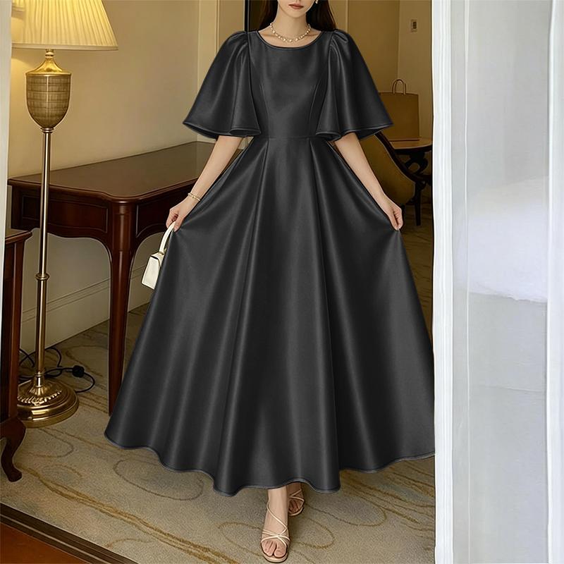 ZANZEA Women Casual Round Neck Half Sleeve Loose Elegant Satin Dress XL