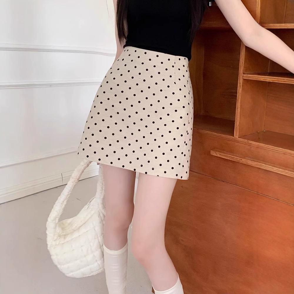 

Юбка миди А-силуэта с завышенной талией в горошек в стиле Хепберн на все сезоны - Модная юбка для миниатюрных женщин XS