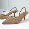 Luxury  High Heels Women Sandals Mesh Embroider Elegant Pointed Ladies Slingback Evening Party Wedding Bridal Dress Shoes