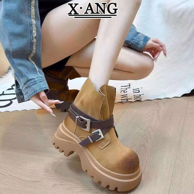 cm height increase small short boots thick-soled leather British Martin boots women's boots autumn and winter new medium boots