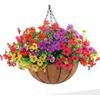 Artificial Violet Flower Hanging Basket With Iron Frame Coconut Fiber Liner Outdoor Garden Decor