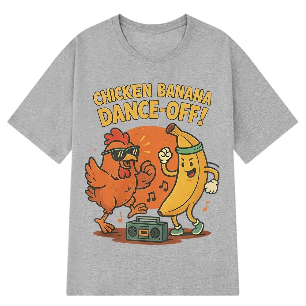 Fun Chicken Banana Dance Creative T-shirt Funny Style Cartoon Fans Summer Short Sleeved Harajuku Fashion Neutral Tees Streetwear