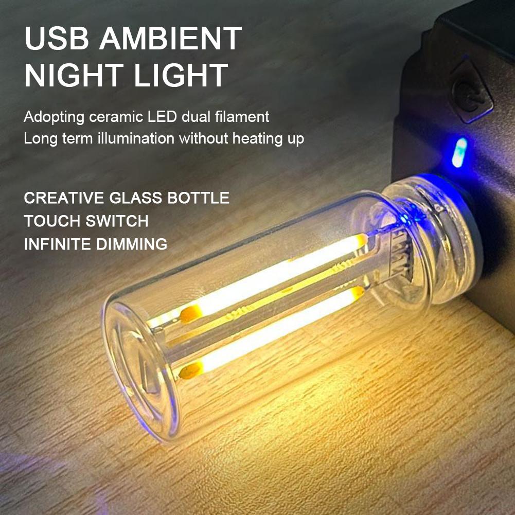 Car USB Night Light Touch Dimming Bulb 5V Retro LED Bulbs 0.3W DIY Camping Incandescent Decorative Car Interior Ambient Lighting
