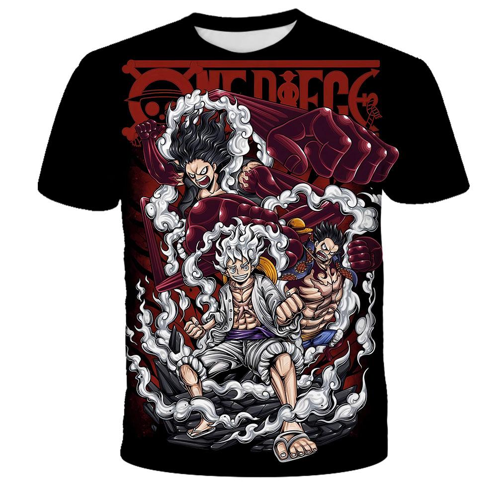 Children's Anime One Piece Luffy 3D Digital Printed Boys' Street Trendy Round Neck Short Sleeved T-shirt