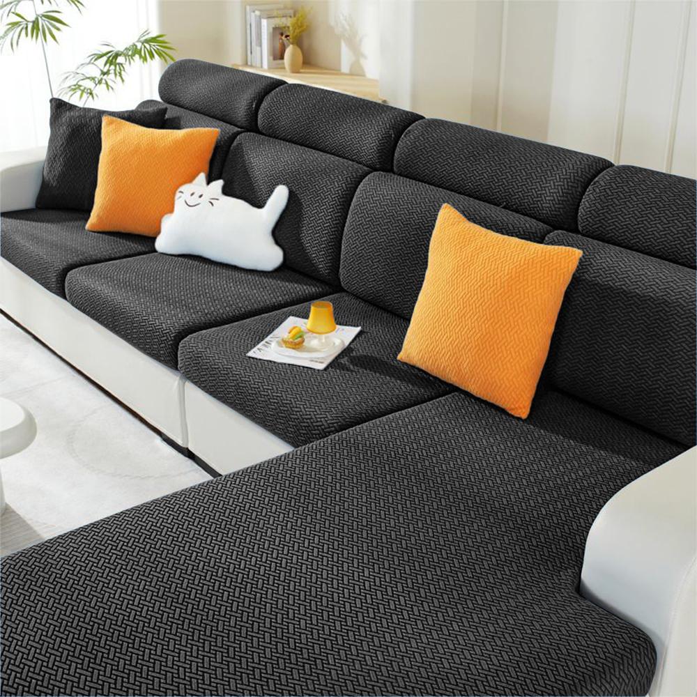 Jacquard Sofa Covers Solid Colors Seat Cushion Cover Living Room Washable Spandex Sofa Couch Slipcover L-Shaped Chaise Longue
