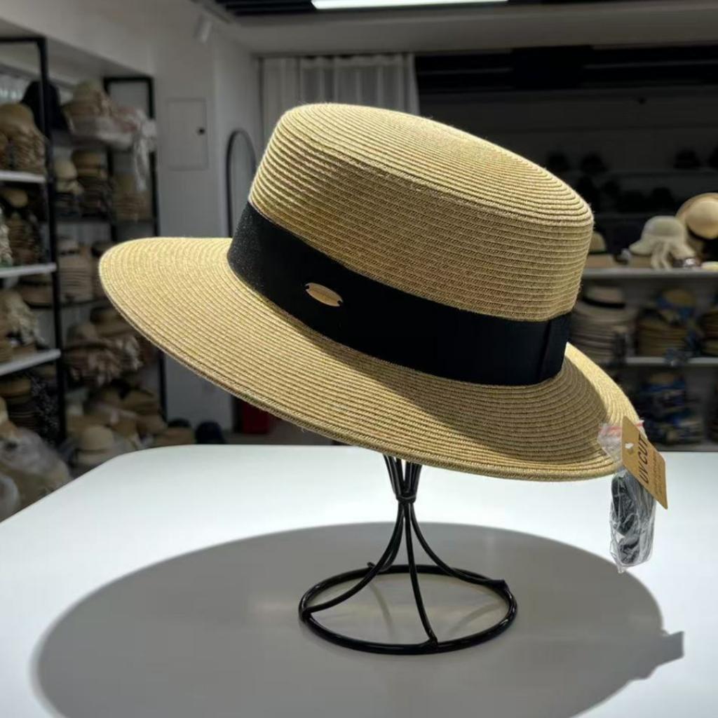 High Quality Straw Hat Women's Sun Hat French Top Hat Men's and Women's Versatile UV Protection Flat Top Sun Protection Hat Sun Hat