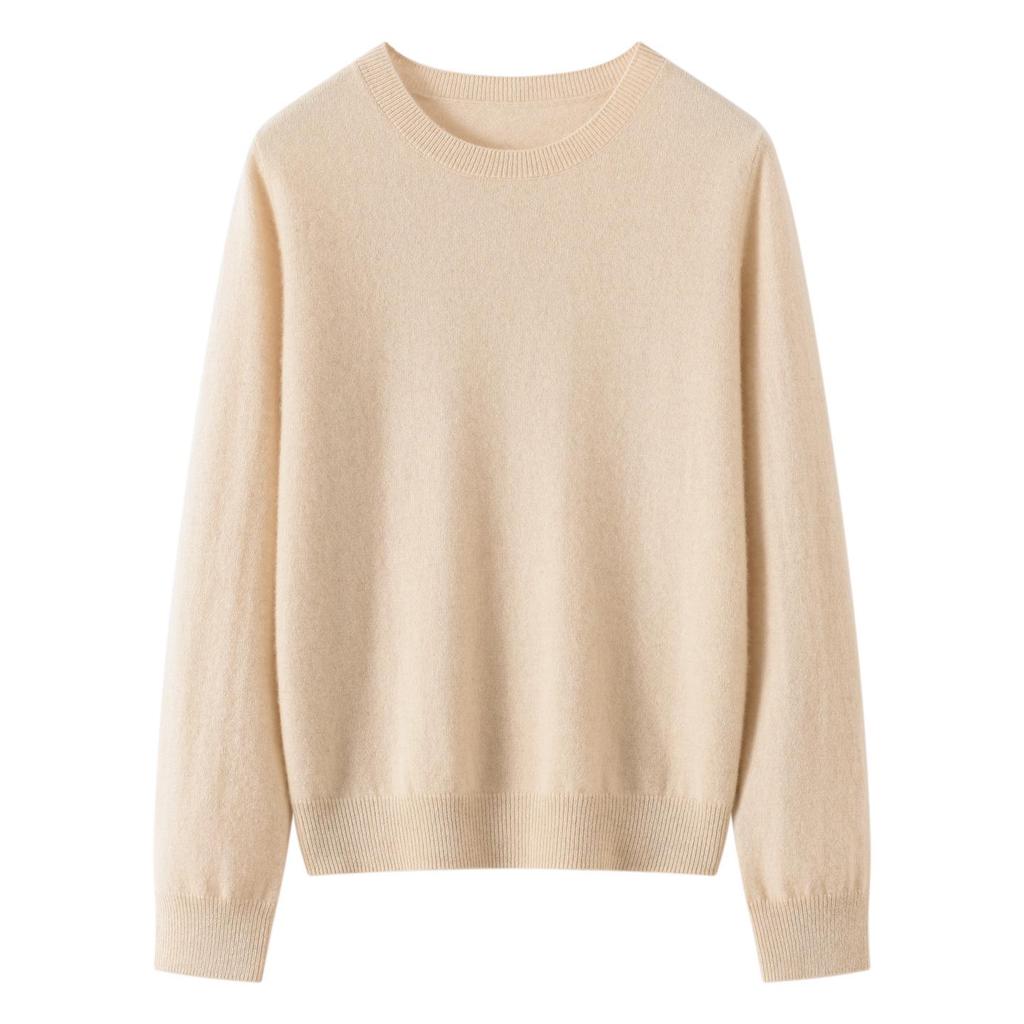 Lekasha Women's 100% Pure Cashmere 12-Gauge Knitted Round Neck Sweater