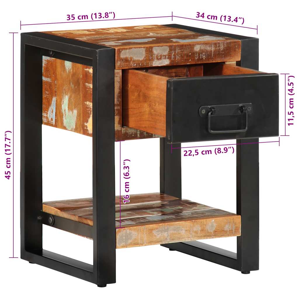 Nightstand Multicolored 35 X 34 X 45 Cm Solid Reclaimed Wood