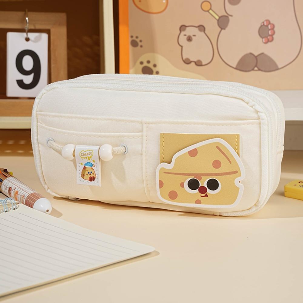 Fashion Zipper Design Pen Bag Multi-layer Large Capacity Pencil Case Stationery Organizer Students