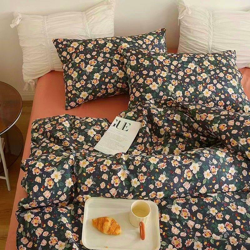 Ins Korean Pastoral Flower Bedding Set Purple Bed Flat Sheet Pillowcase Twin Full Queen Size Bed Linen Women Girls Duvet Cover