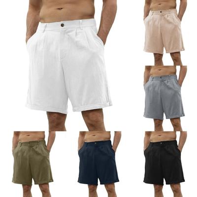 Mens Cotton Linen Casual Beach Shorts Cotton Classic Summer Shorts With Button Stretch Waist Fashion Shorts