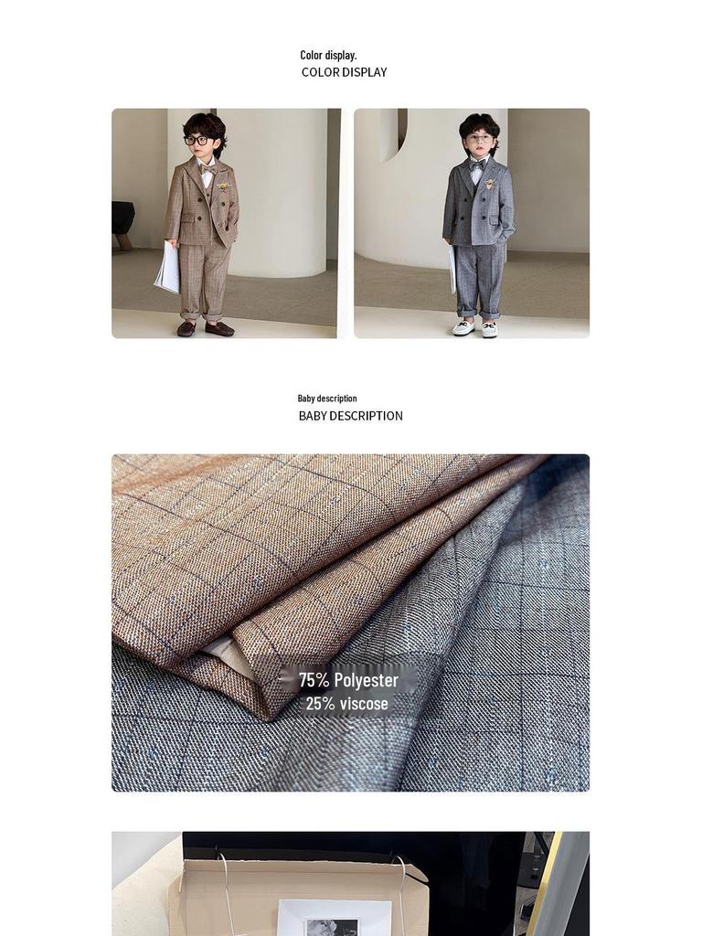 2025 Autumn British Plaid Tuxedo Suit for Kids: Boys' & Girls' Performance Vest Costume