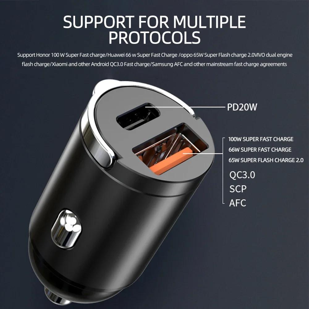 200W Car USB Fast Charger 4.0 QC4.0 QC3.0 QC SCP 5A PD Type-C 200W Fast Car USB Charger Universal for IPhone and Xiaomi Phones