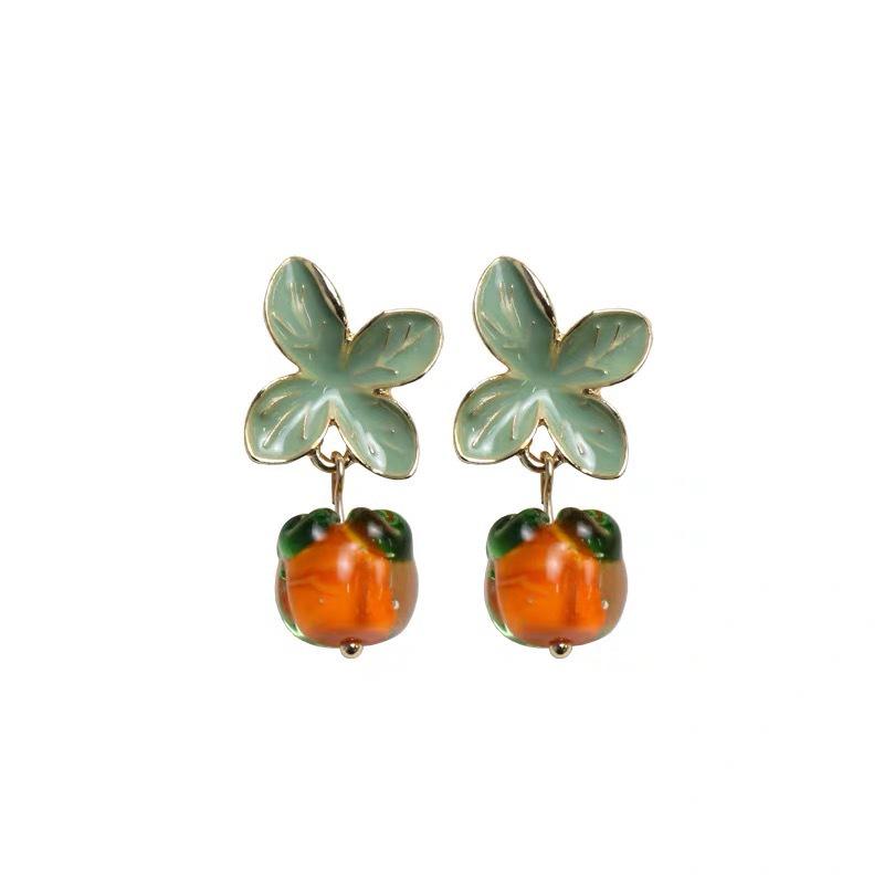 Persimmon Ruyi - Vintage-Style Orange Glass Earrings