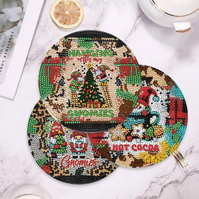 4pcs Christmas Design Diamond Painting Placemat Kit DIY Diamond Painting Placemats DIY Diamond Art Gifts for Family & Friends