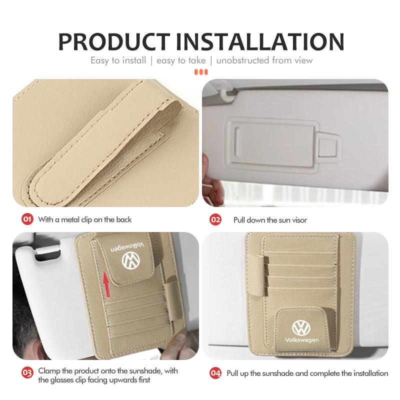 For Volkswagen VW Car Sunshade Card Package Holder Sunglasses Ticket Card Clip Scirocco Passat Polo B5 B6 B7 CC Tiguan Sharan BJ1
