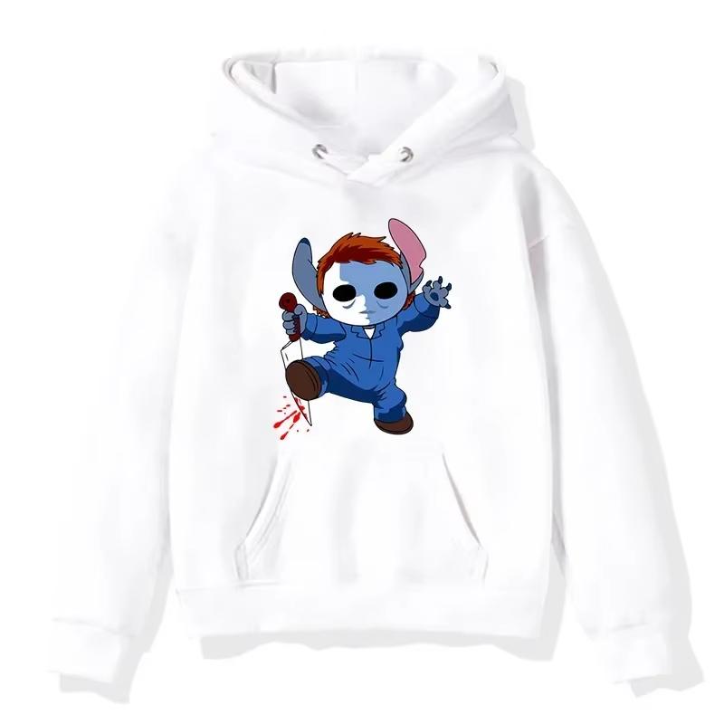 Halloween Stitch Pattern Hoodies Cute Cartoon Disney Sweatshirts Pocket Clothing Daily Men Hoodies Autumn Winter Pullover Tops
