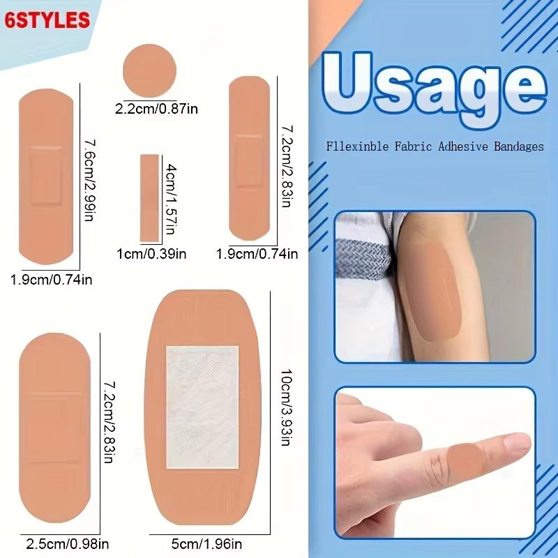 50pcs Fabric Adhesive Bandages - Flexible Breathable First Aid for Fingertip Knuckle Wound Care, Multi-Size Family Emergency Kit