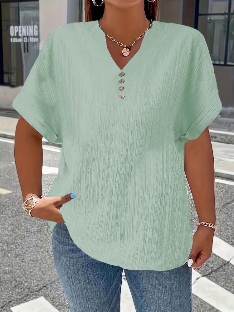 

Plus Size, Women s Plus Size New European and American Spring/Summer Short Sleeve Button Solid Color Elegant Casual T-Shirt 5XL світло-зелений колір
