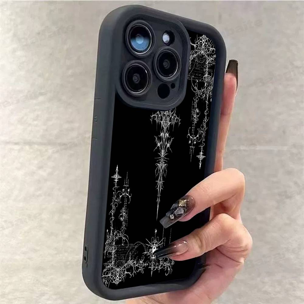Gothic Cyber Sigil Cross Phone Case For iPhone 17 16 15 14 13 12 11 Pro Max 16E Plus INS Soft Cover