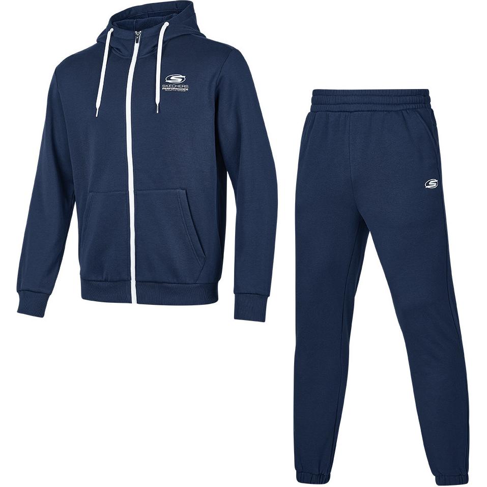 Skechers Fleece Lined Comfortable Hooded Long Sleeve Top And Elastic Casual Sports Pants Set Men sets Navy-Blue P424M138-002Z XL