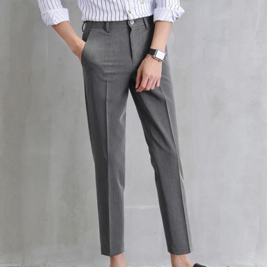 Men Suit Pants Solid Color Classic Slim Fit Straight Pattern Mid Waist Business Trousers Office Clothes