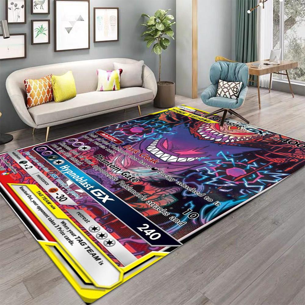 Pokemon Card Pikachu Charizard Print Playful Rug Vibrant Gaming Mat for Living Room Bedroom Sofa Area Home Decor Doormat