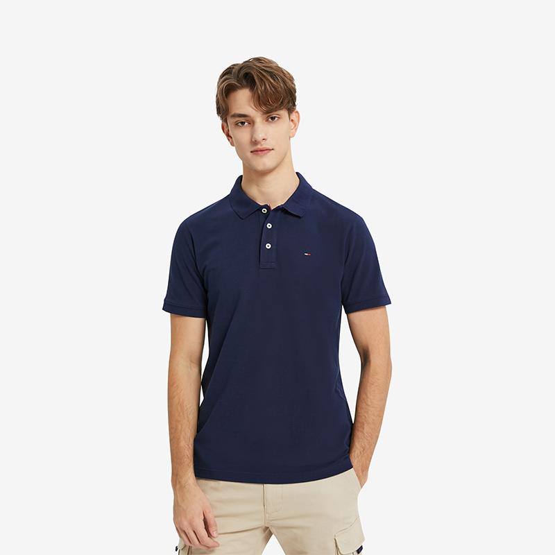 Tommy Hilfiger Solid Color Pique Cotton Breathable Embroidered Short Sleeve Polo Shirt Men Polo Shirts Navy-Blue DM0DM04266002