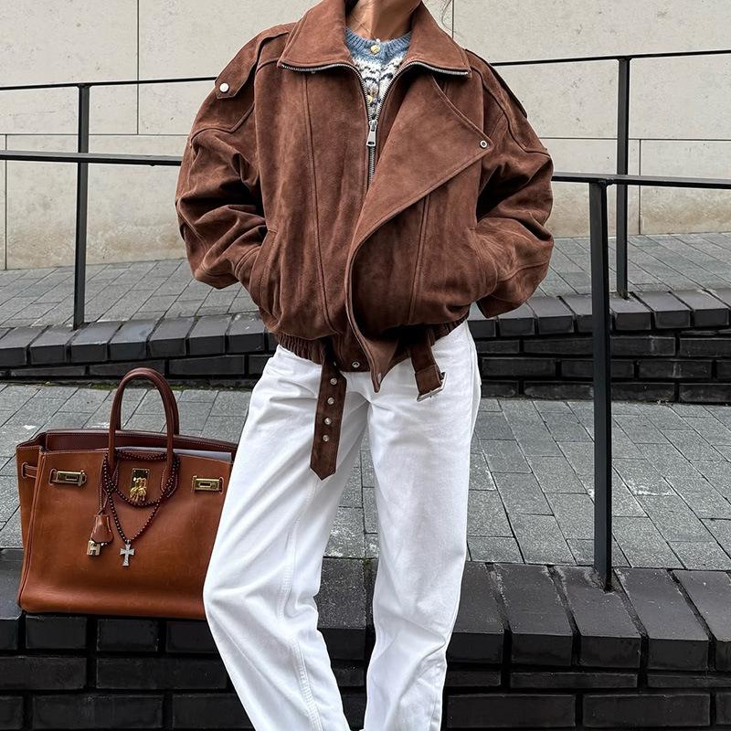2024 Y2K Retro Braune Kurze Lockere Jacke für Damen - Frühling & Herbst Kollektion