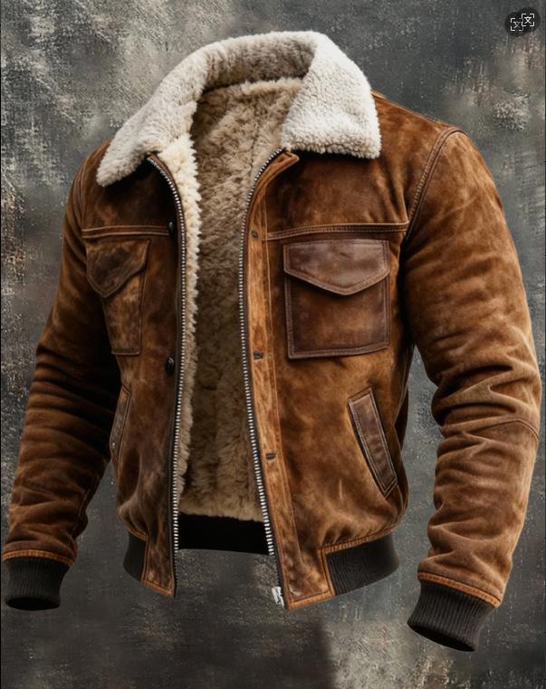 Men's Multi-Pocket Retro Fleece-Lined Outdoor Jacket