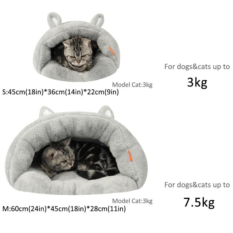 New Style Winter Cat & Dog Bed with Slipper Ears Solid Plush Fabric Breathable & Comfortable Pet House