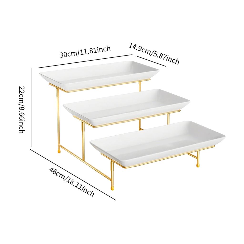 3 Tier Rectangular Serving Platter Stand Set Porcelain Fruit Dessert Display Tray for Home Party Wedding Cupcake Display Stand